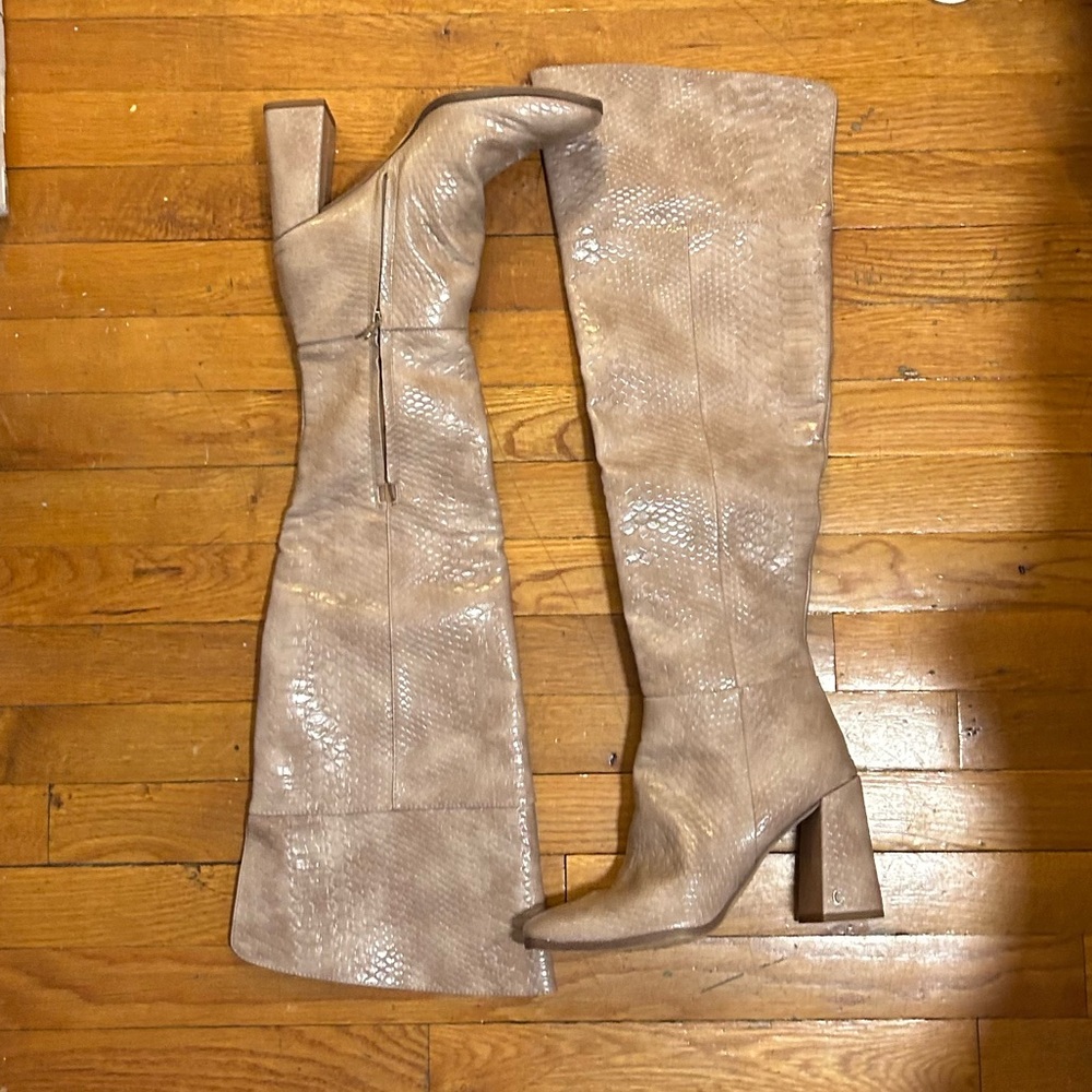 Taupe Knee-High Block Heel Boots - Women's Fashion Boot